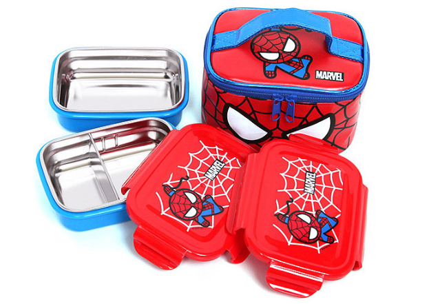 Marble Double Stainless Lunch Set - Spider Man